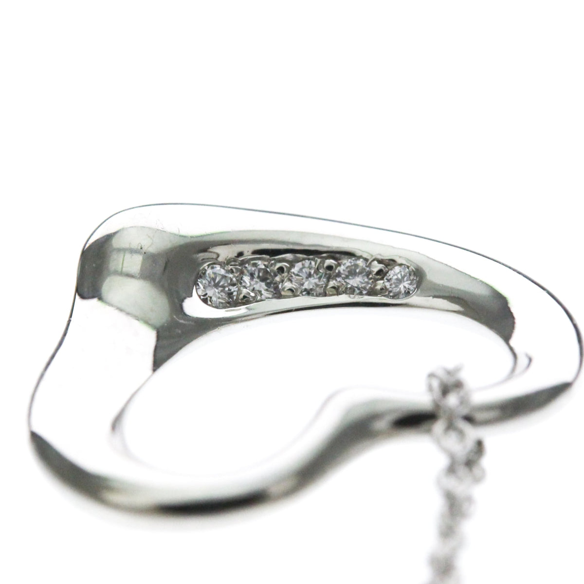 Tiffany & Co. Elsa Peretti Open Heart 5 Diamonds Pendant Platinum And Diamonds Silver Platinum Necklace Jewelry (Pre-Owned)