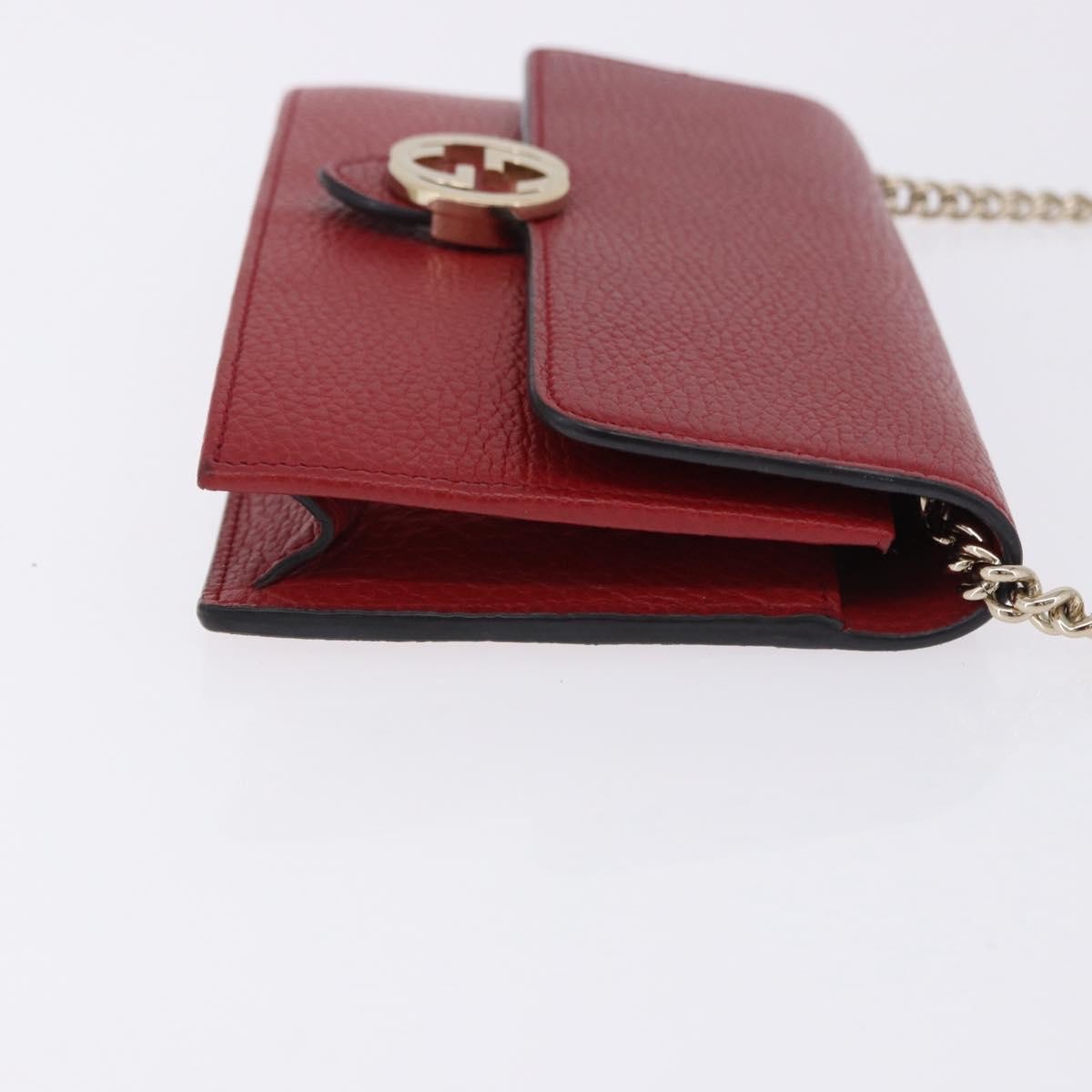 Gucci Interlocking Wallet On Chain Leather Red Leather Shoulder Bag Bag (Pre-Owned)