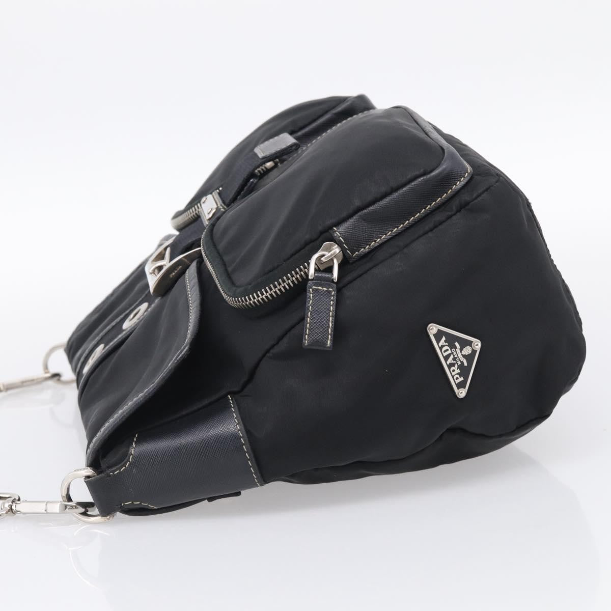 Prada Double Pocket Messenger Tessuto Black Nylon Handbag (Pre-Owned)