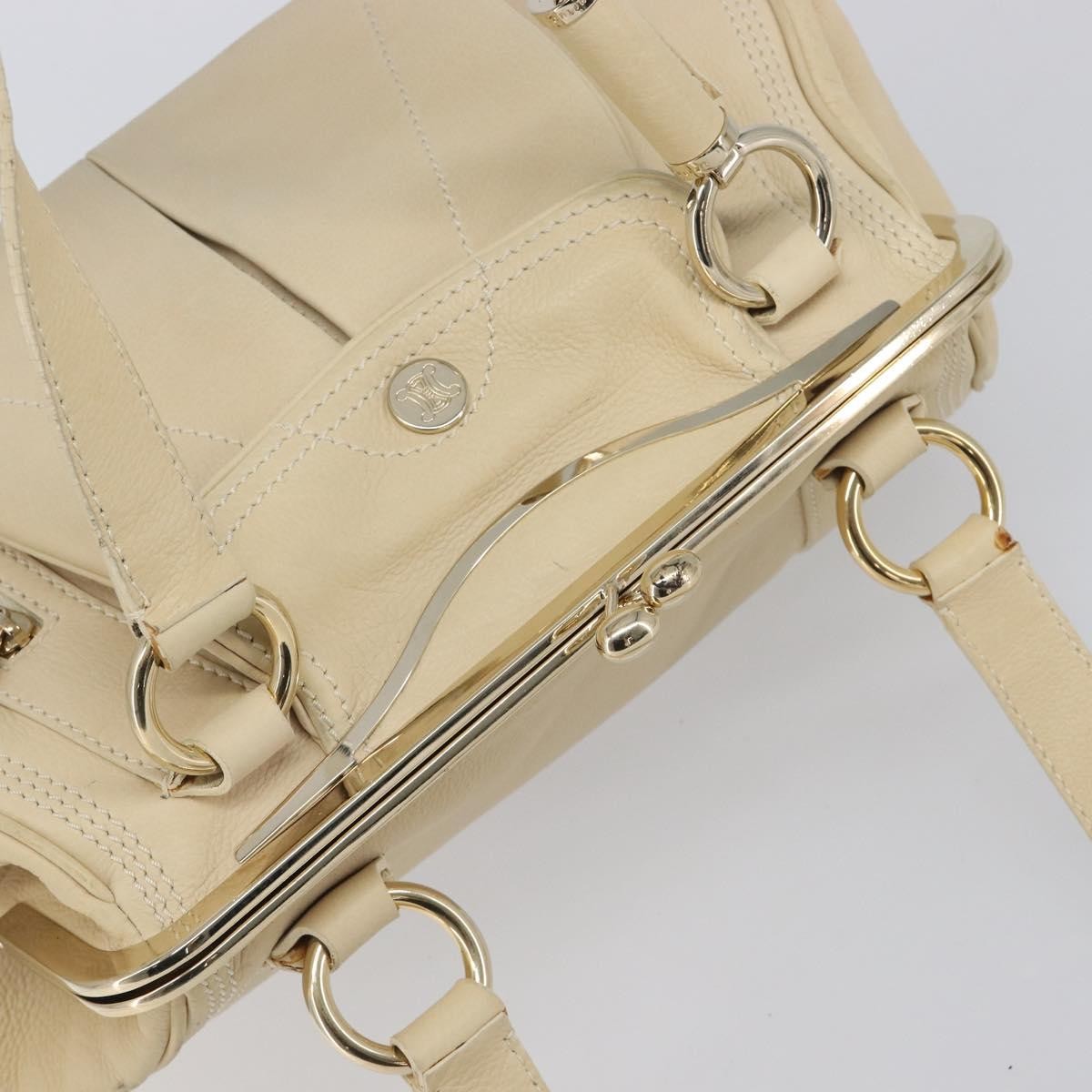 Celine Vintage Kisslock Frame Leather Beige Leather Handbag (Pre-Owned)