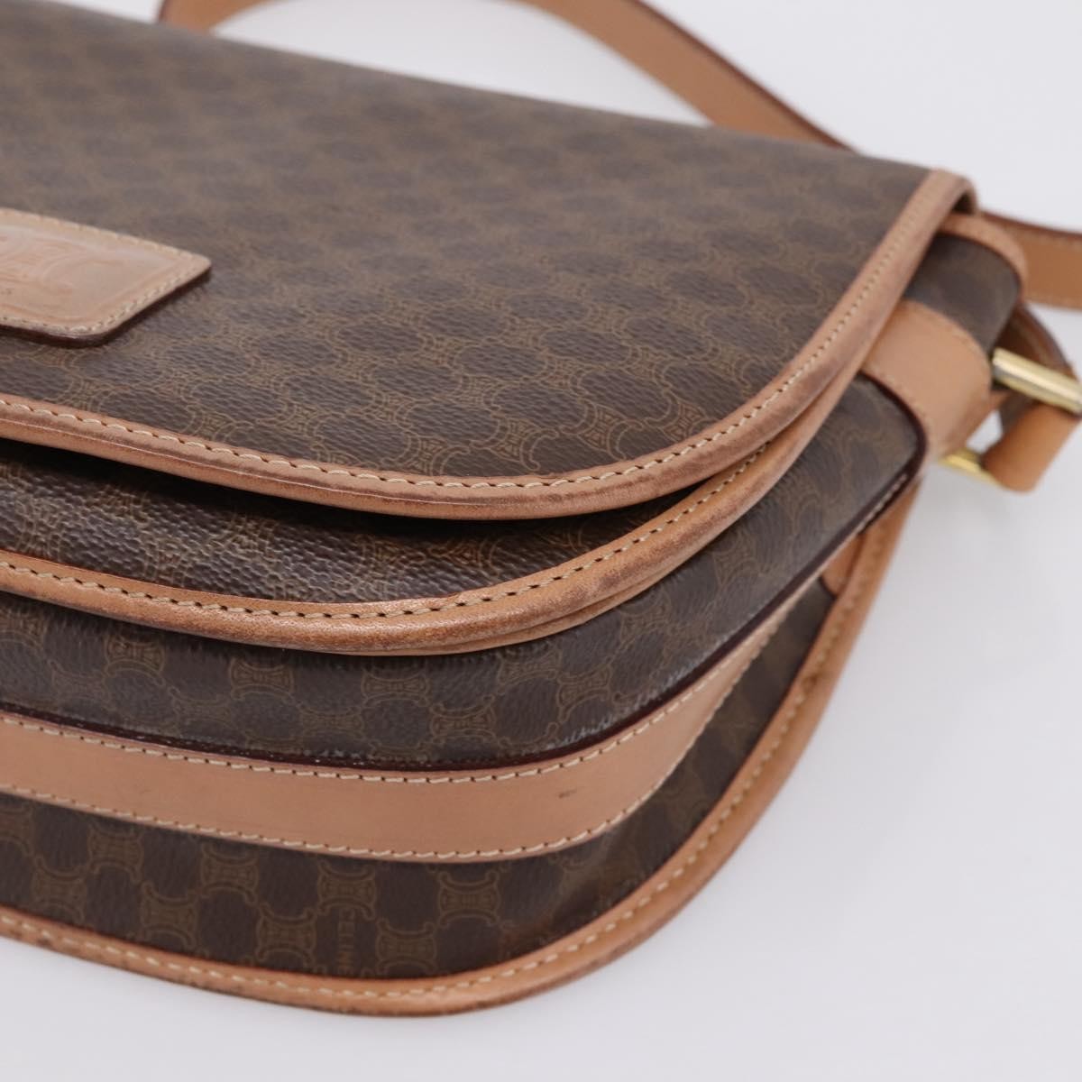 Celine Vintage Saddle Flap Macadam Coated Canvas Brown Canvas Shoulder Bag Bag (Pre-Owned)
