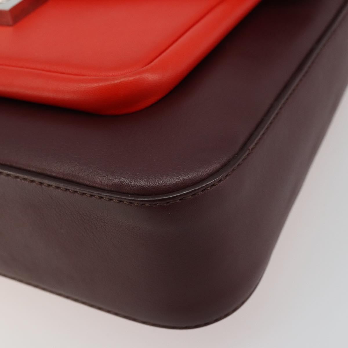 Fendi Be Baguette Flap Leather Red Leather Handbag (Pre-Owned)