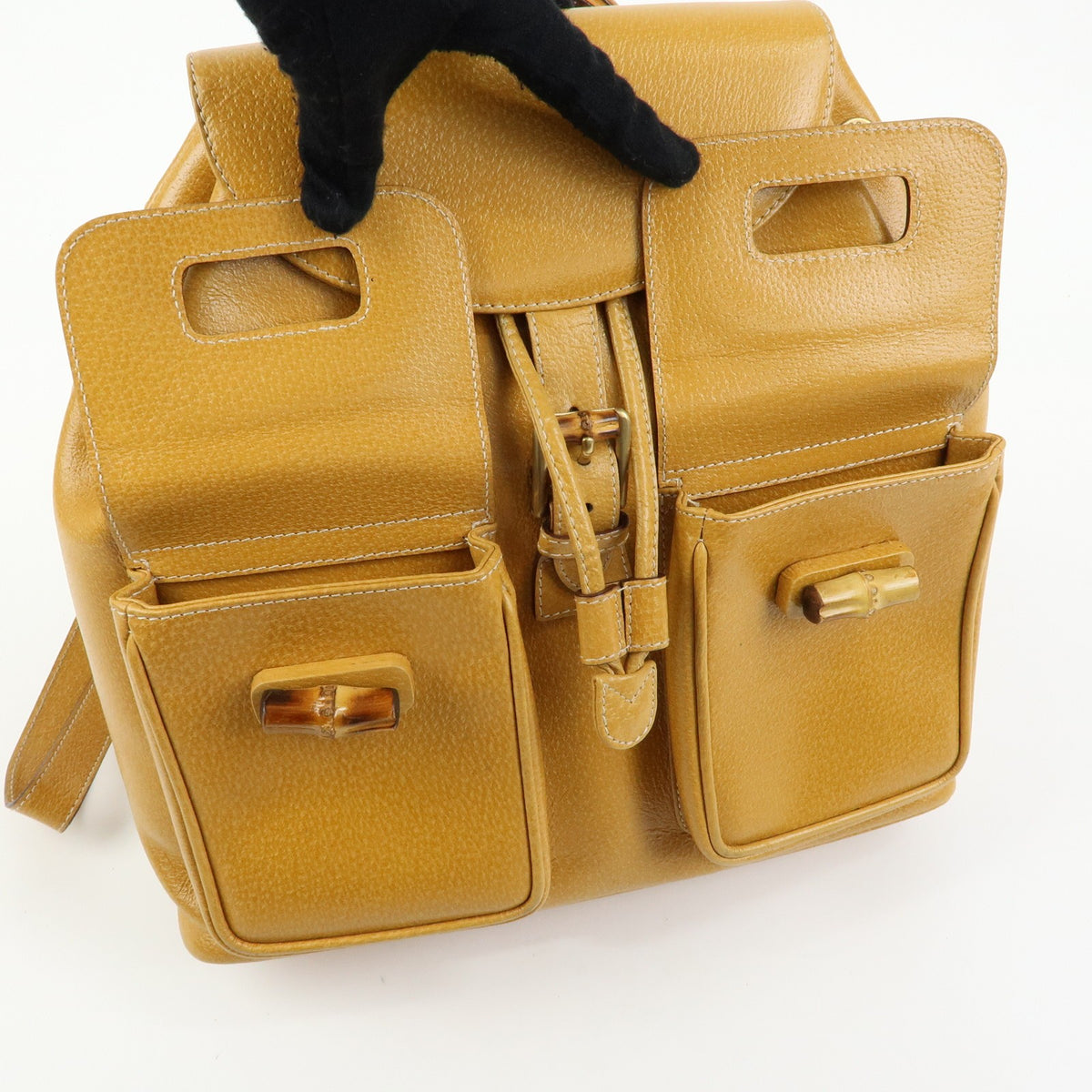Gucci Vintage Bamboo Leather Yellow Leather Backpack Bag (Pre-Owned)