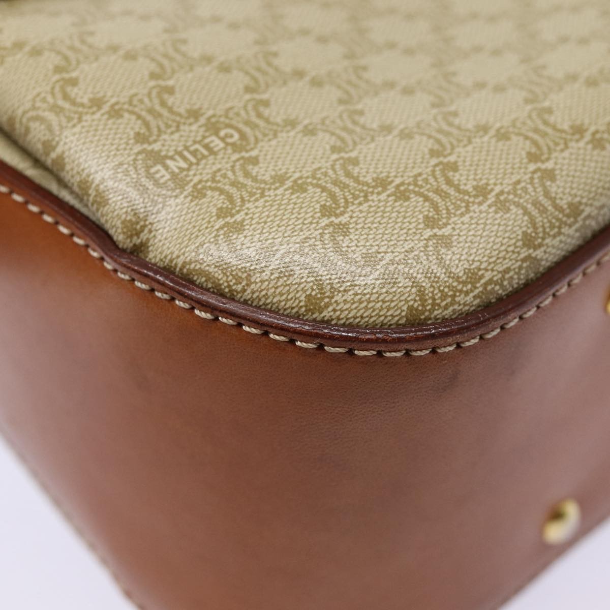 Celine Vintage Convertible Top Handle Macadam Coated Canvas Beige Canvas Handbag (Pre-Owned)