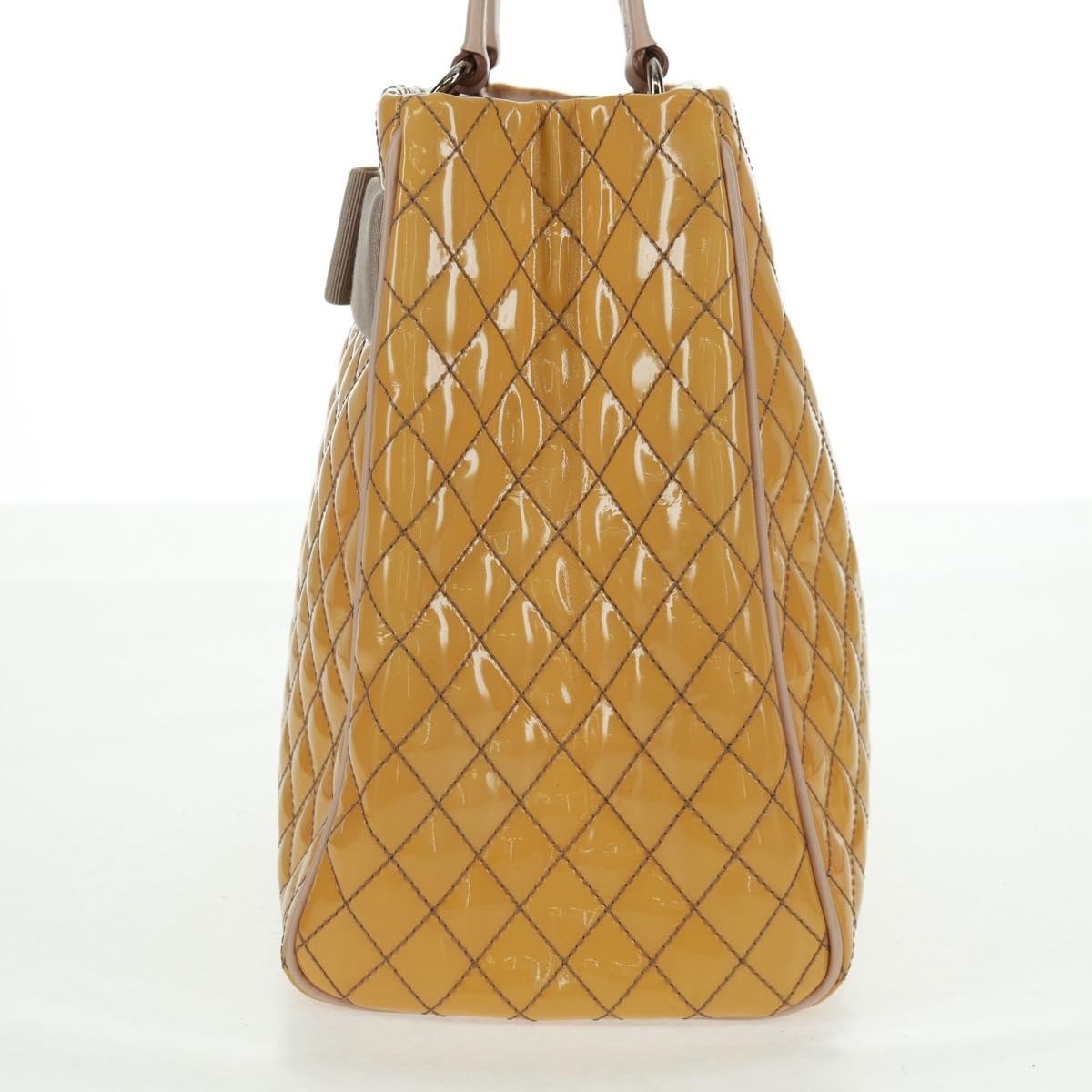 Salvatore Ferragamo Vala Patent Leather Yellow Patent_Leather Handbag (Pre-Owned)