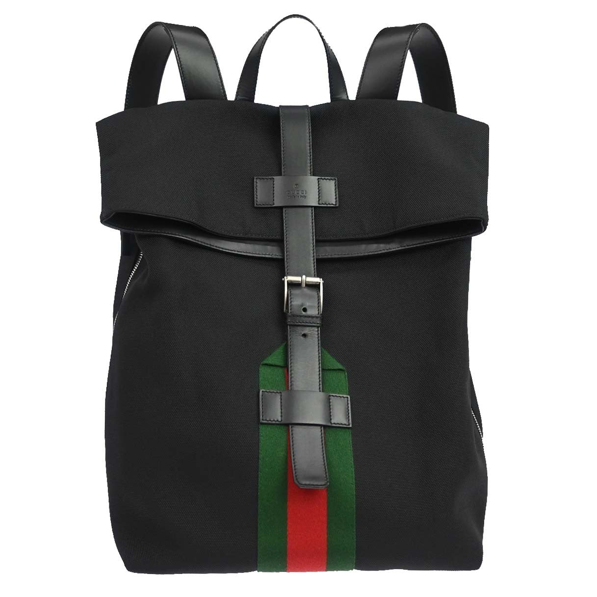 Gucci Web Fold Over Techno Canvas Black Cloth Backpack Bag (Pre-Owned)