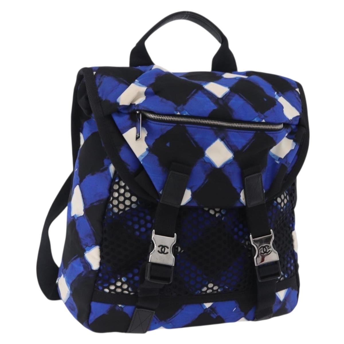 Chanel Airlines Mesh Printed Nylon Blue Nylon Backpack Bag (Pre-Owned)