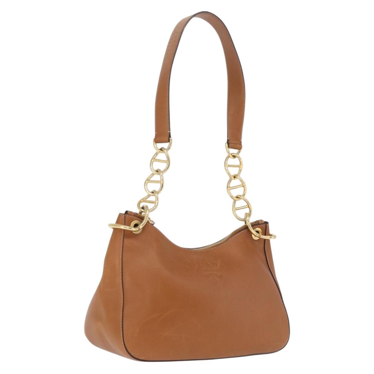 Prada Shoulder Leather Brown Leather Shoulder Bag Bag (Pre-Owned)