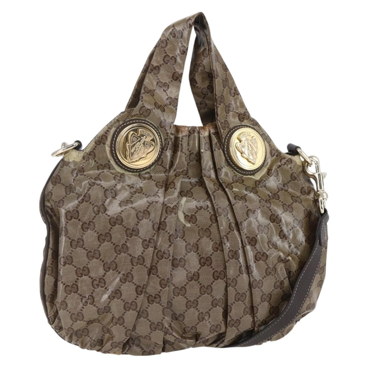 Gucci Hysteria Convertible Top Handle Gg Coated Canvas Beige Canvas Handbag (Pre-Owned)