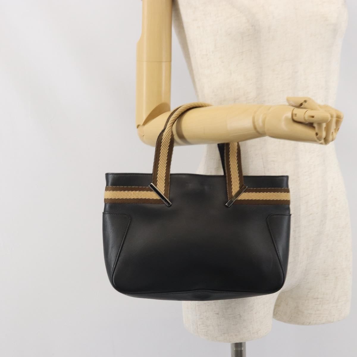 Gucci Vintage Web Tote Leather Black Leather Tote Bag Bag (Pre-Owned)