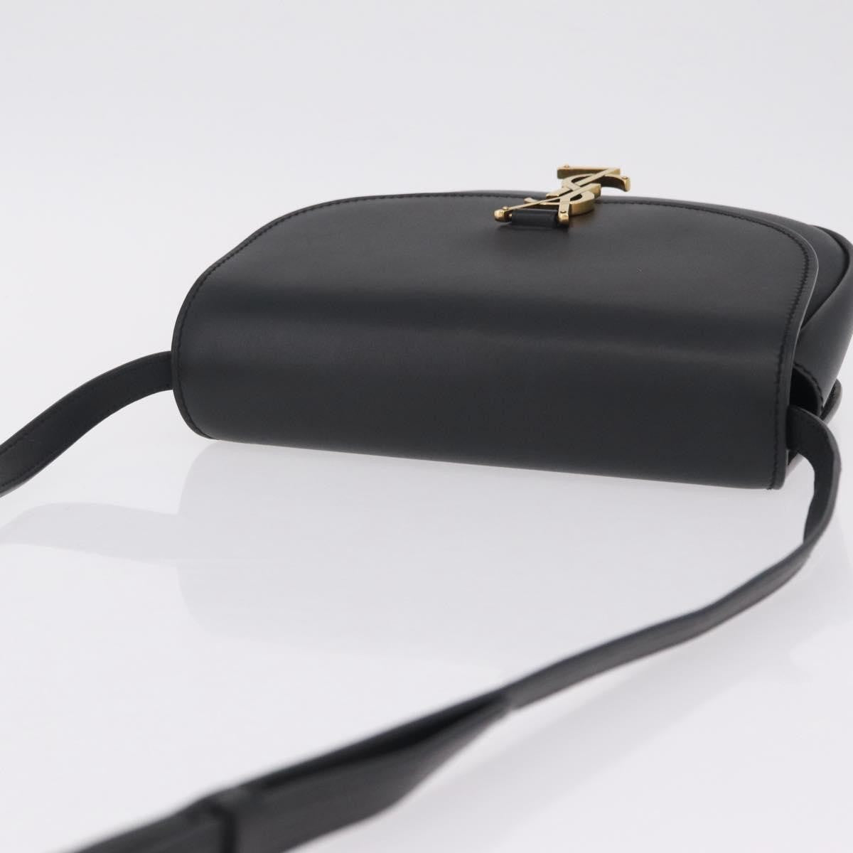 Saint Laurent Kaia Leather With Brogue Detail Black Leather Shoulder Bag Bag (Pre-Owned)