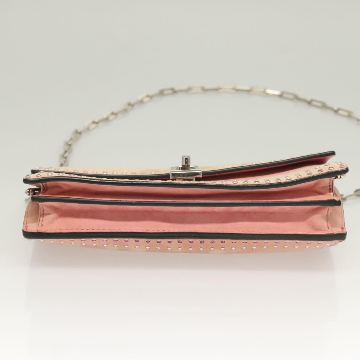 Valentino Garavani Turnlock Chain Suede Pink Suede Shoulder Bag Bag (Pre-Owned)