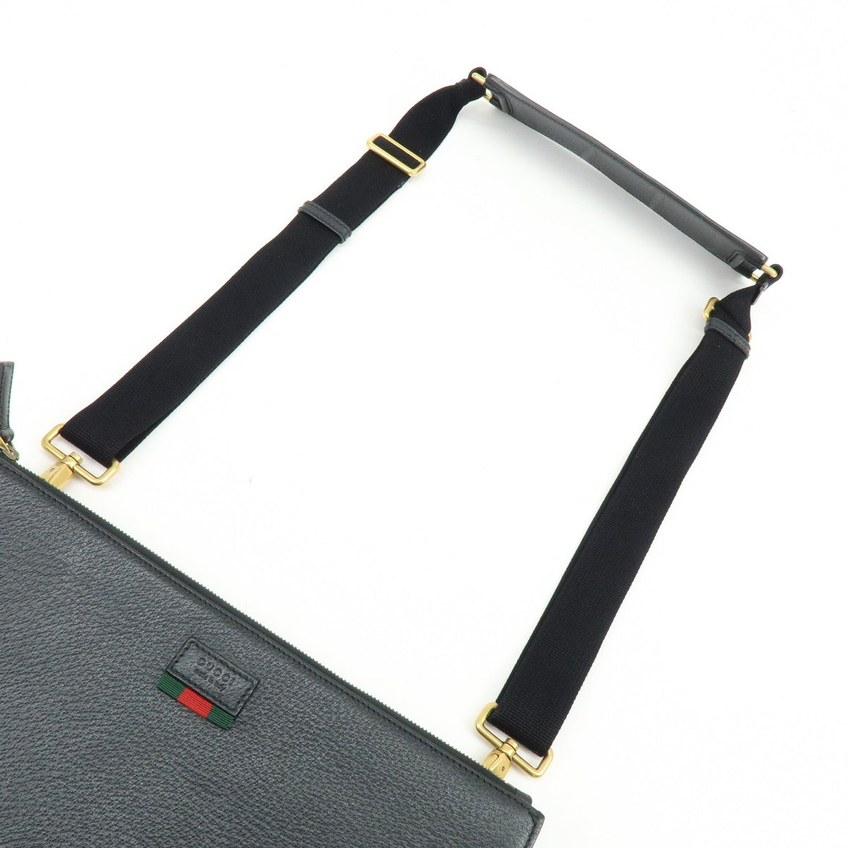 Gucci Web Strap Front Zip Messenger Leather Black Leather Handbag (Pre-Owned)