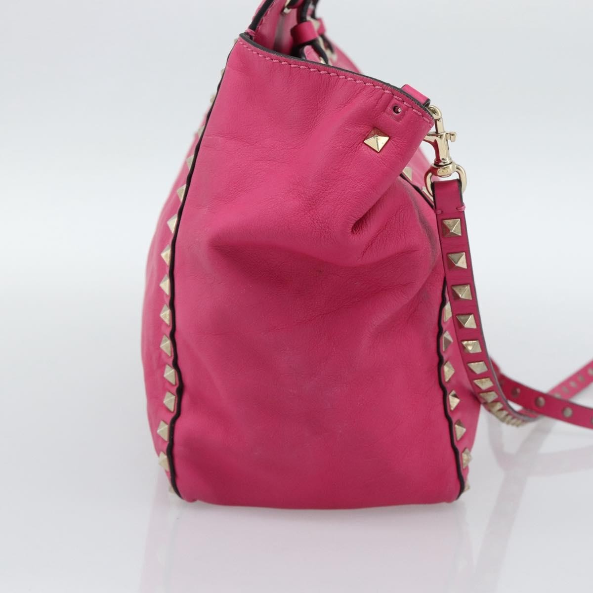 Valentino Garavani Rockstud Tote Textured Leather Pink Leather Tote Bag Bag (Pre-Owned)
