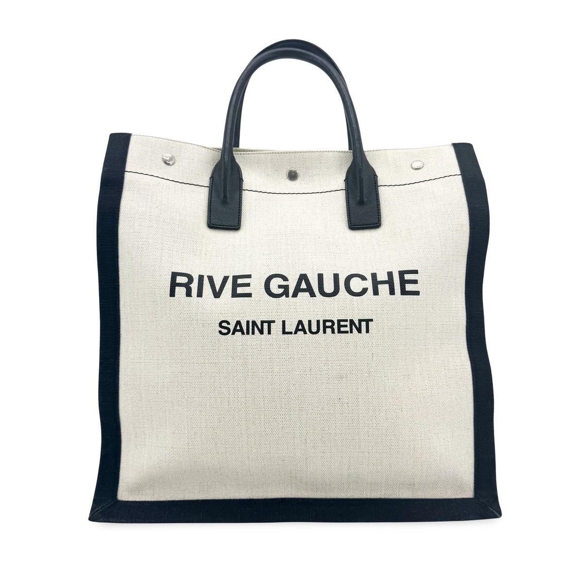 Saint Laurent Rive Gauche Shopper Canvas White Canvas Tote Bag Bag (Pre-Owned)