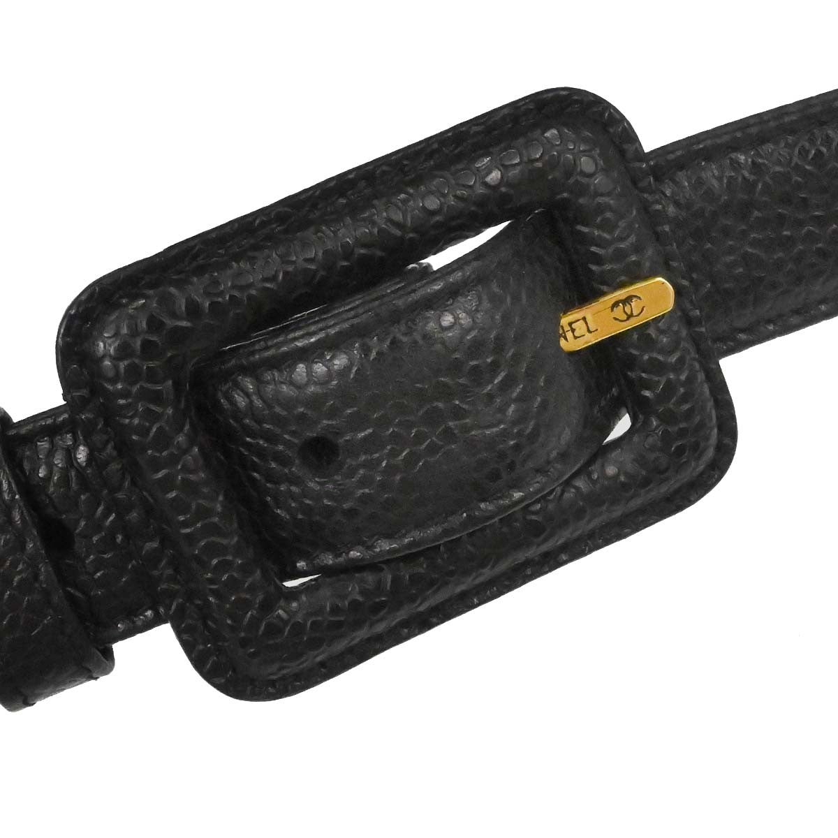 Chanel Vintage Zip Belt Quilted Caviar Black Leather Shoulder Bag Bag (Pre-Owned)