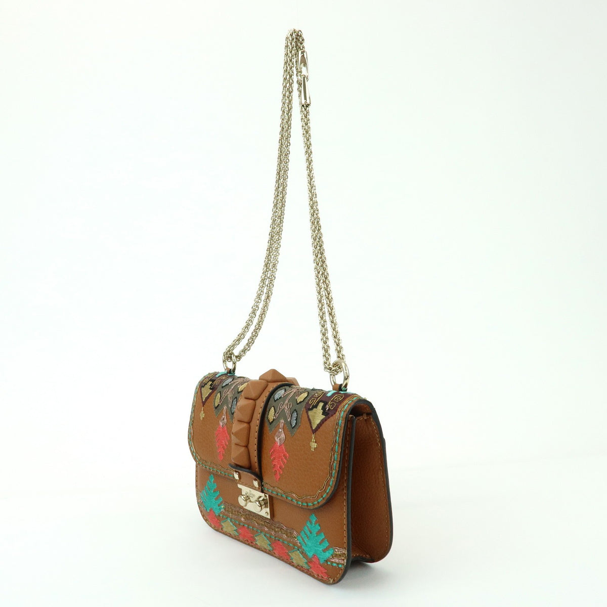 Valentino Garavani Glam Lock Leather Brown Leather Shoulder Bag Bag (Pre-Owned)
