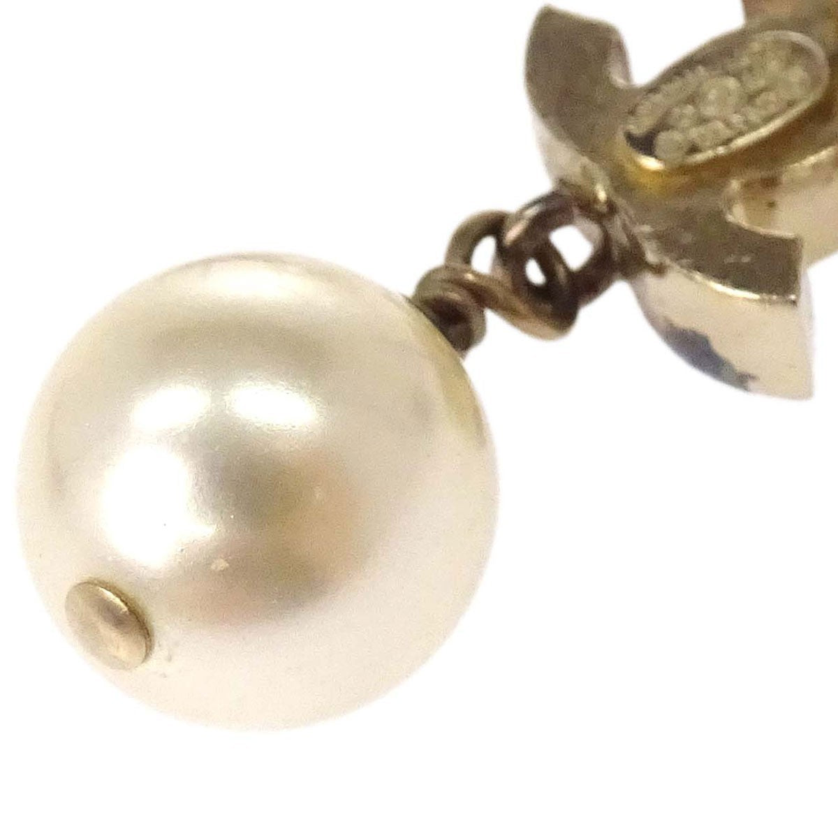 Chanel Cc Dangle Metal With Faux Pearl Gold Gold_Plated Earrings Jewelry (Pre-Owned)