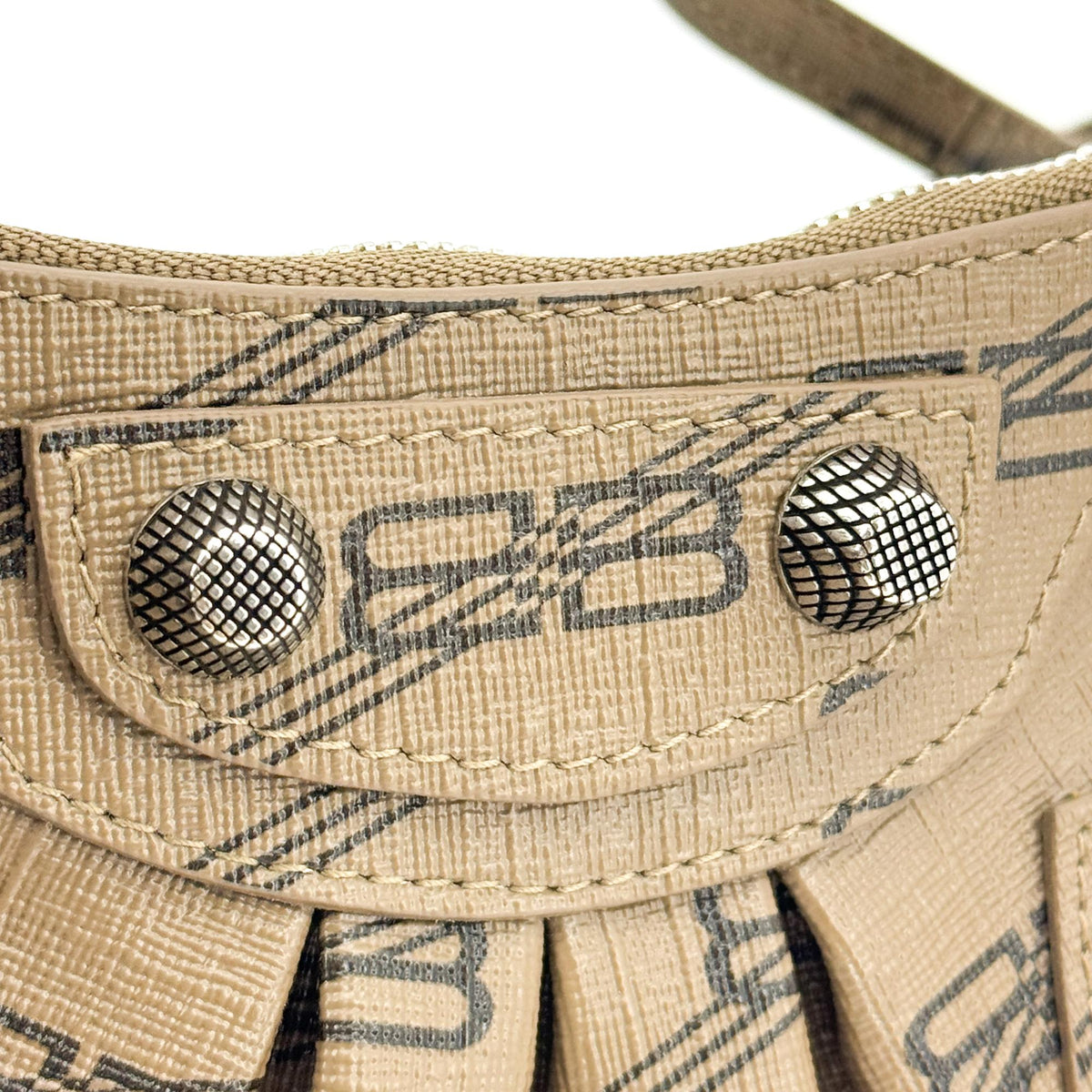 Balenciaga Le Cagole Giant Studs Bb Monogram Coated Canvas Brown Calfskin Shoulder Bag Bag (Pre-Owned)