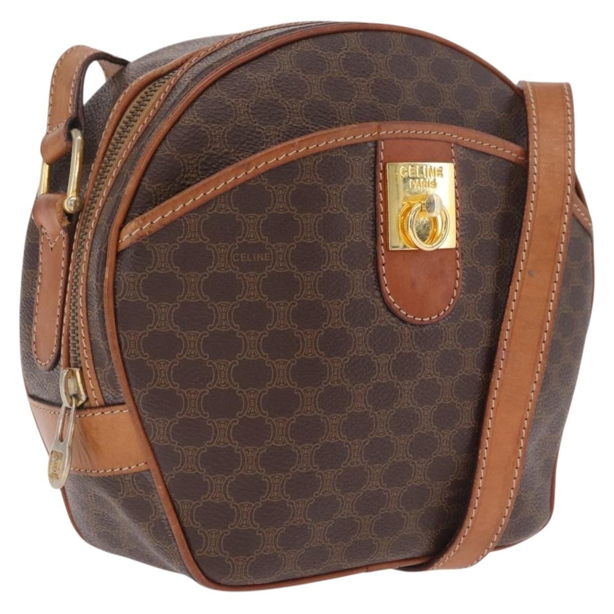 Celine Macadam Shoulder Leather Brown Canvas Crossbody Bag Bag (Pre-Owned)