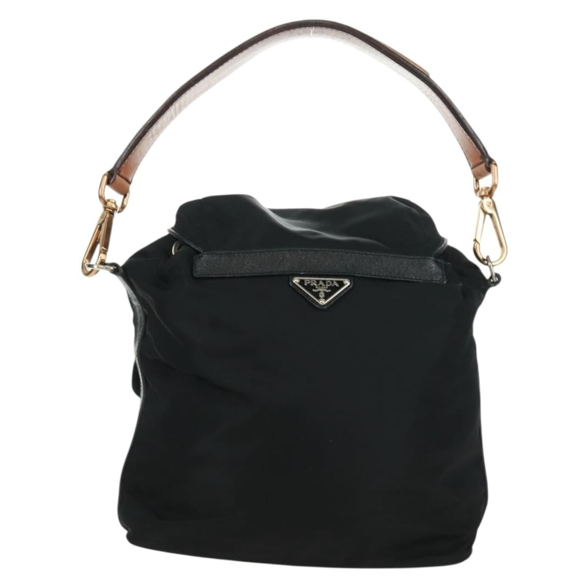 Prada Double Pocket Drawstring Tessuto Black Nylon Shoulder Bag Bag (Pre-Owned)