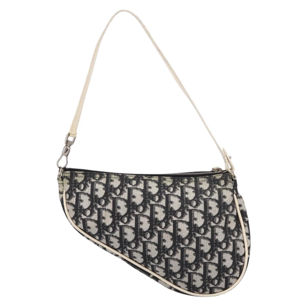 Christian Dior Vintage Saddle Diorissimo Canvas Gray Canvas Handbag (Pre-Owned)