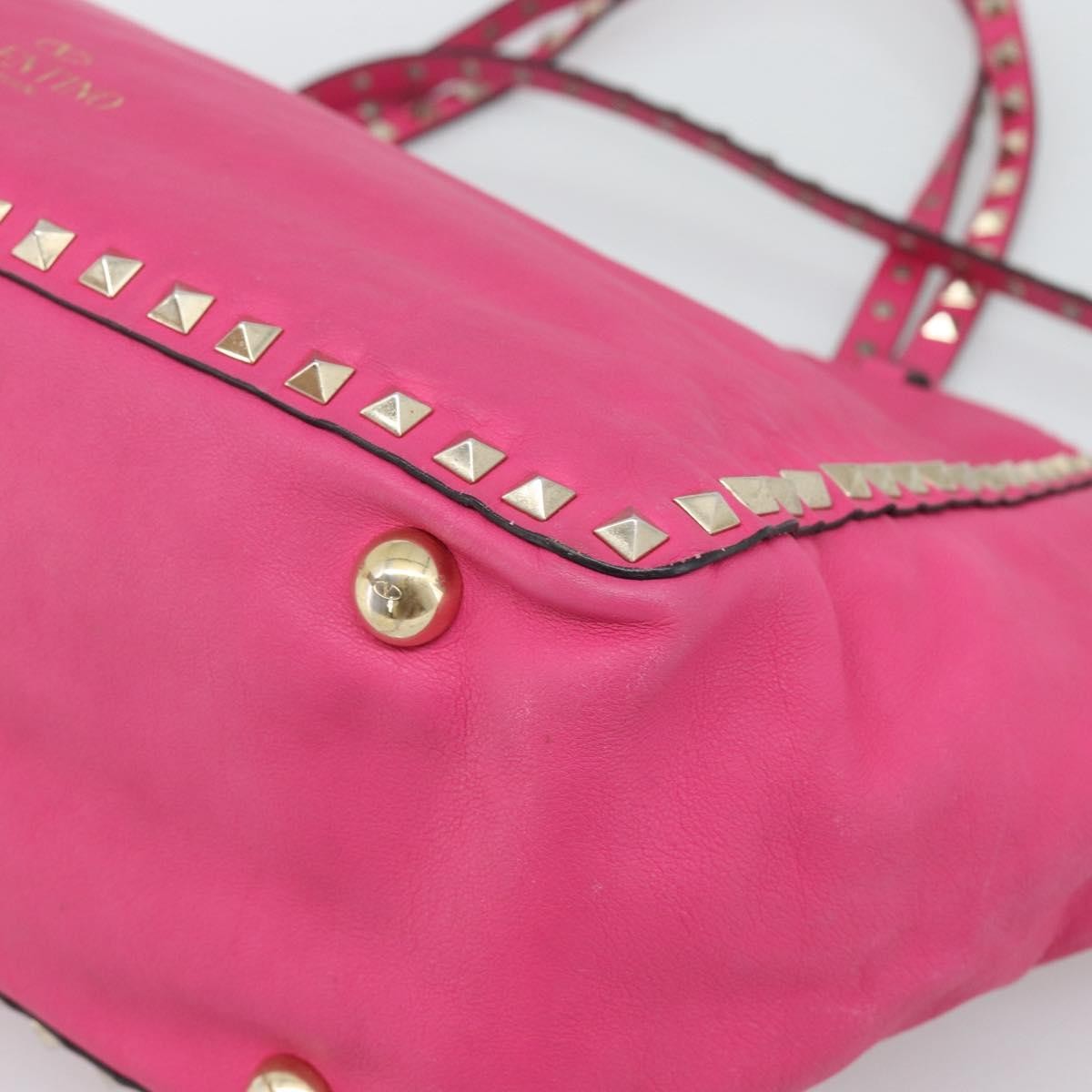 Valentino Garavani Rockstud Tote Textured Leather Pink Leather Tote Bag Bag (Pre-Owned)