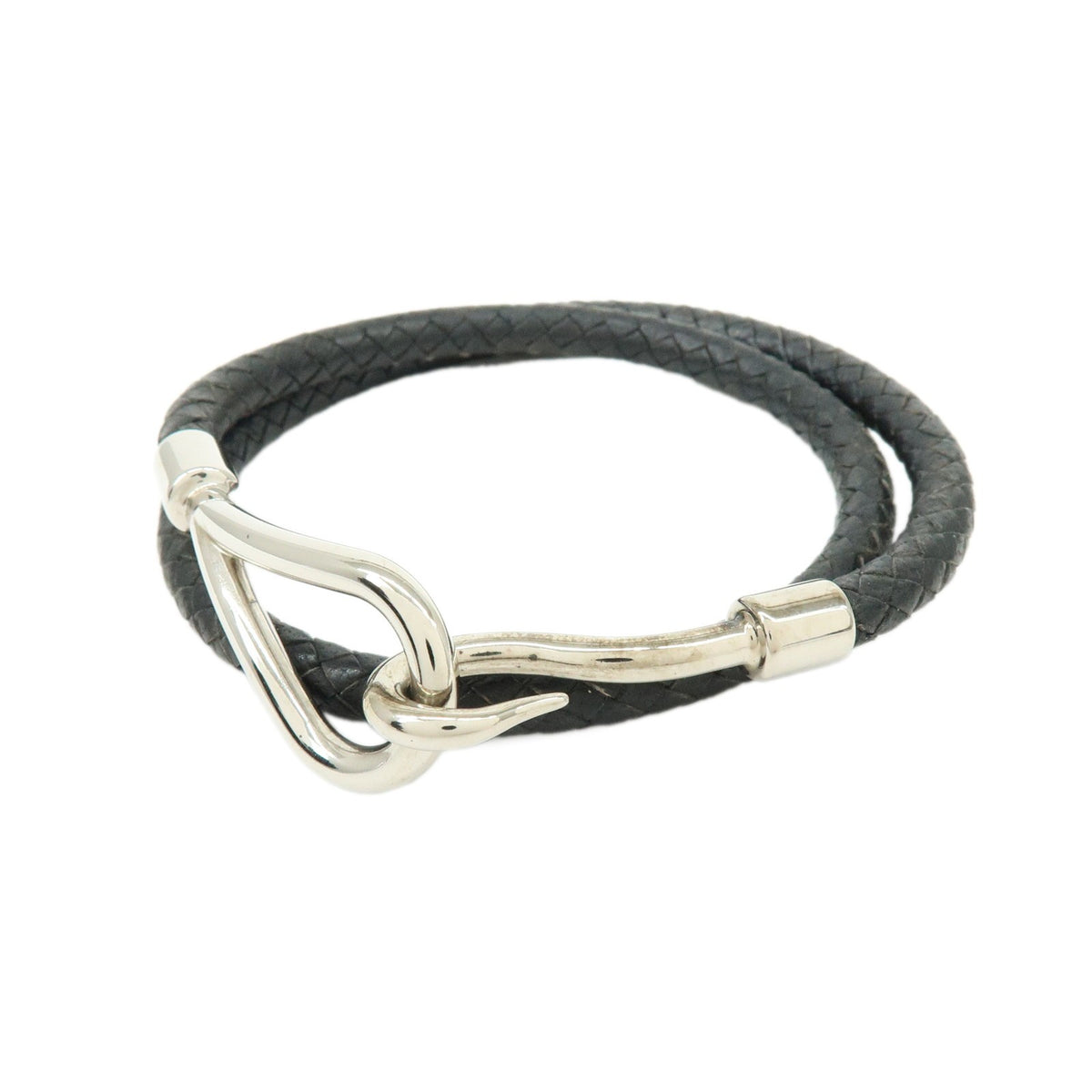 Hermes Jumbo Hook Double Tour Leather And Metal Black Leather Bracelet Jewelry (Pre-Owned)