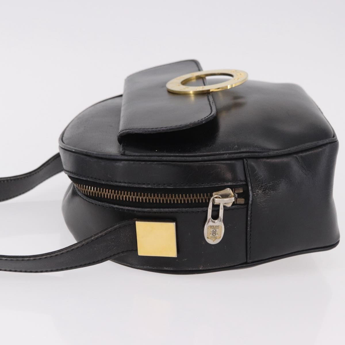 Celine Vintage Circle Logo Leather Black Leather Shoulder Bag Bag (Pre-Owned)