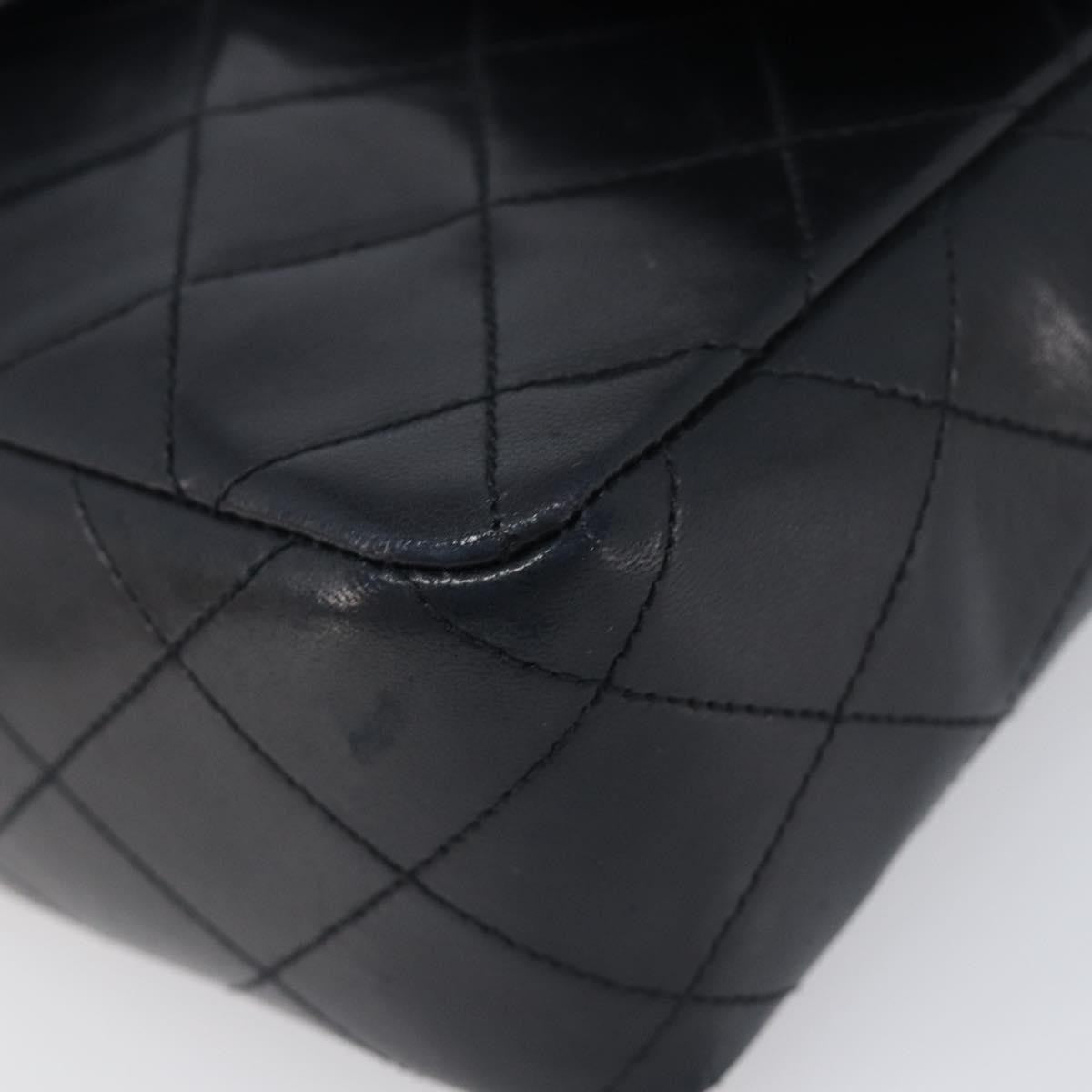 Chanel Vintage Classic Double Flap Quilted Lambskin Black Leather Shoulder Bag Bag (Pre-Owned)