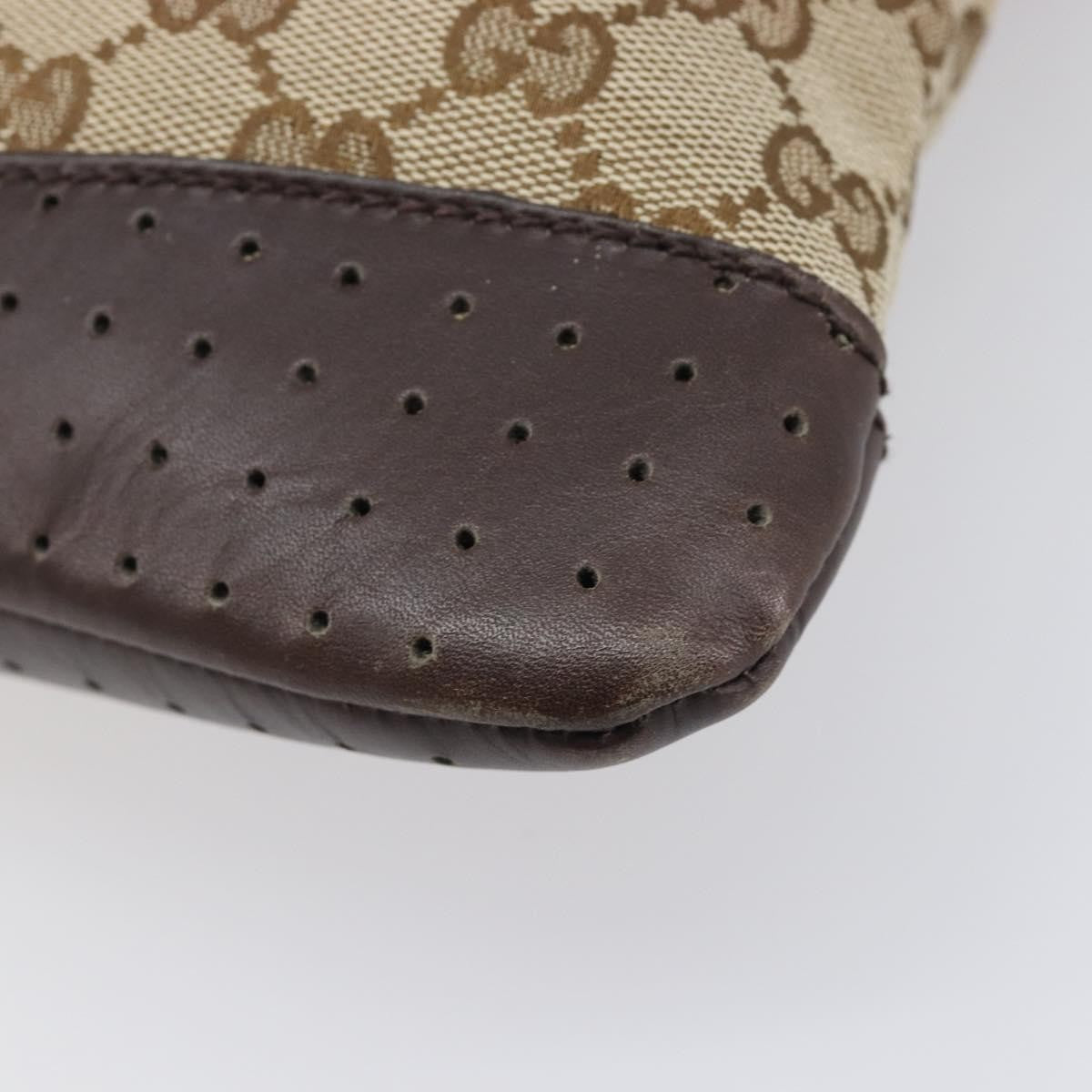 Gucci Zip Messenger Gg Canvas With Perforated Leather Beige Canvas Handbag (Pre-Owned)