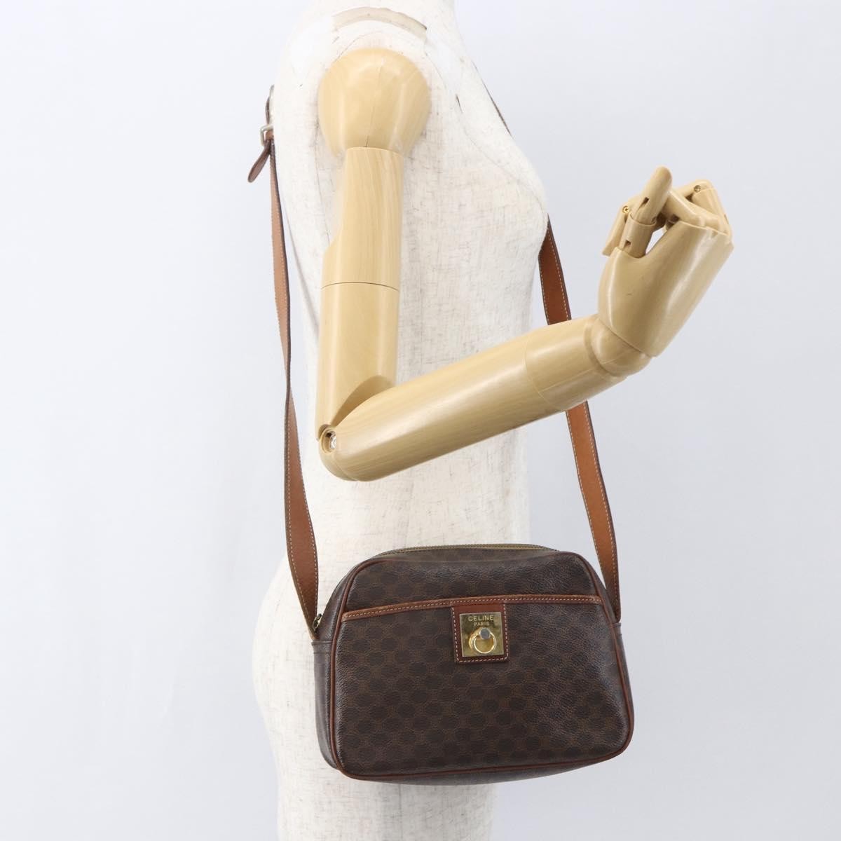 Celine Vintage Macadam Canvas And Leather Brown Canvas Shoulder Bag Bag (Pre-Owned)