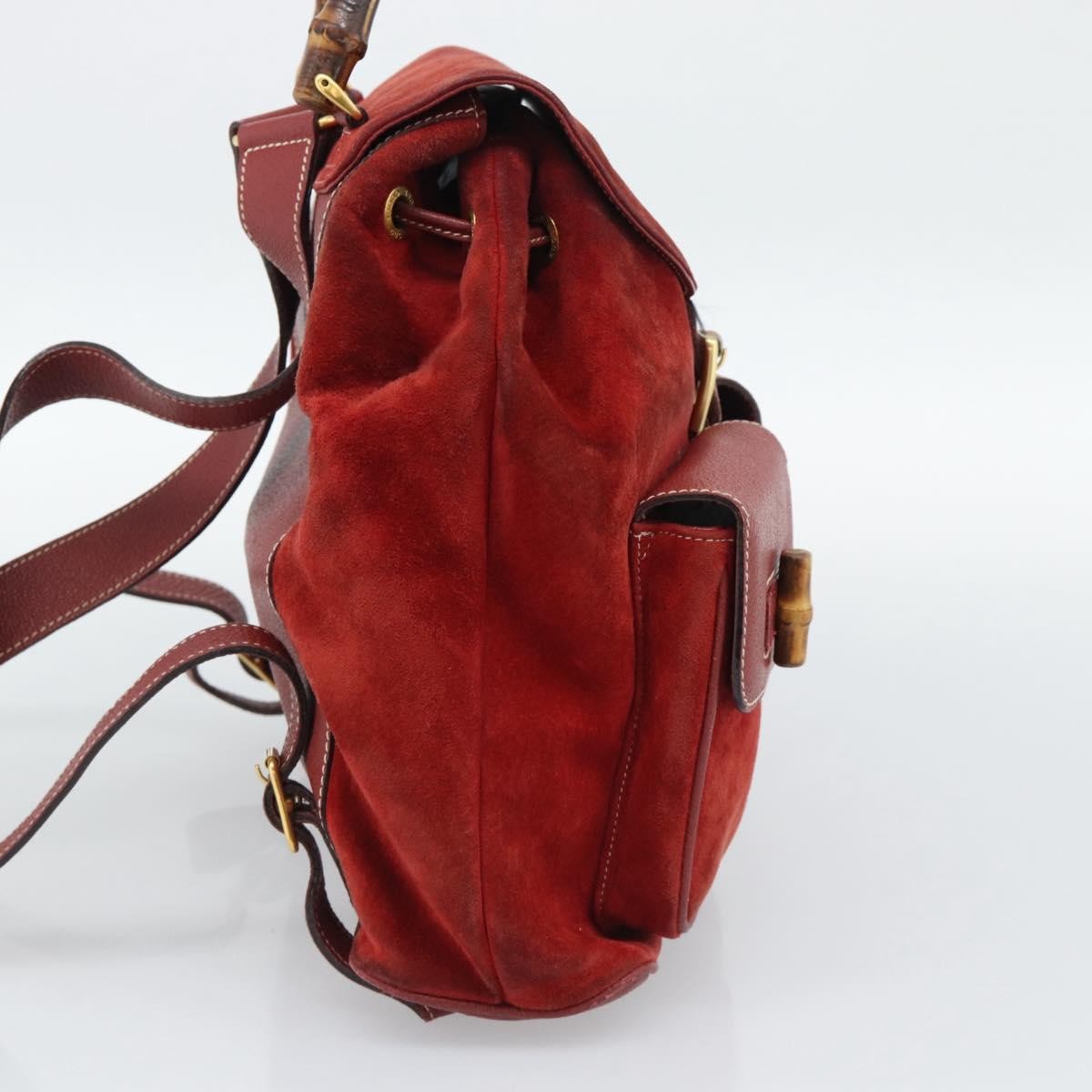 Gucci Vintage Bamboo Suede Red Suede Backpack Bag (Pre-Owned)