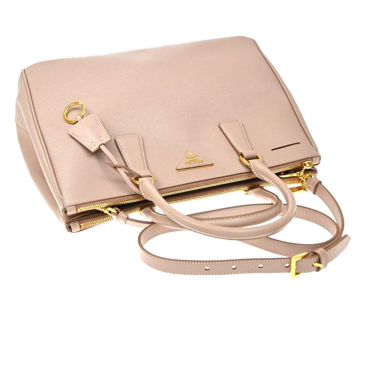 Prada Double Zip Lux Saffiano Leather Pink Leather Tote Bag Bag (Pre-Owned)