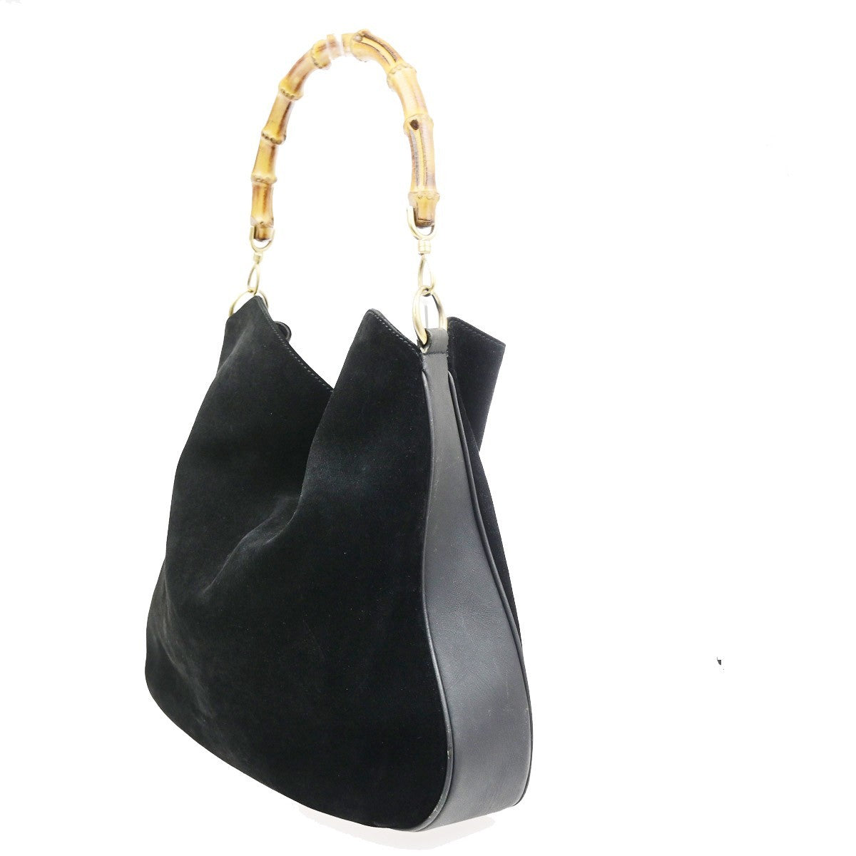 Gucci Vintage Bamboo Hobo Suede Black Suede Shoulder Bag Bag (Pre-Owned)