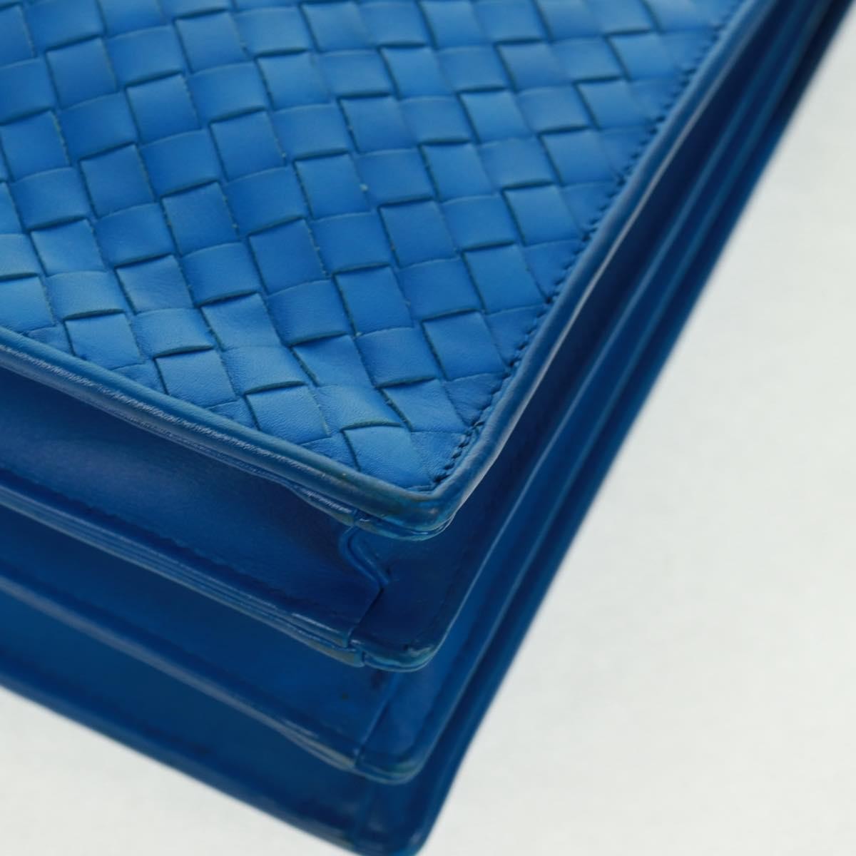 Bottega Veneta Top Zip Intrecciato Nappa Blue Leather Briefcase Bag (Pre-Owned)