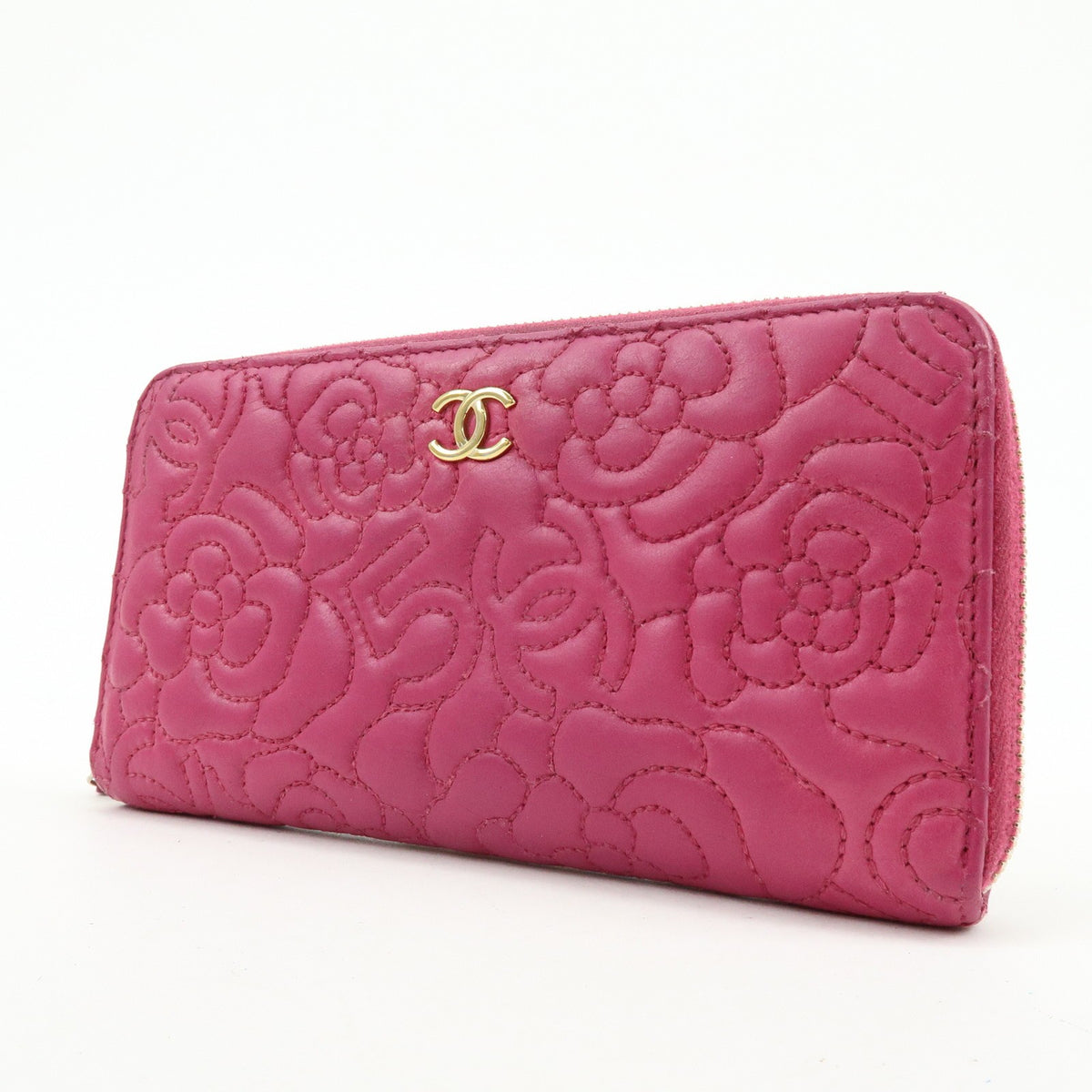 Chanel Zip Around Camellia Patent Pink Calfskin Wallets Accessory (Pre-Owned)
