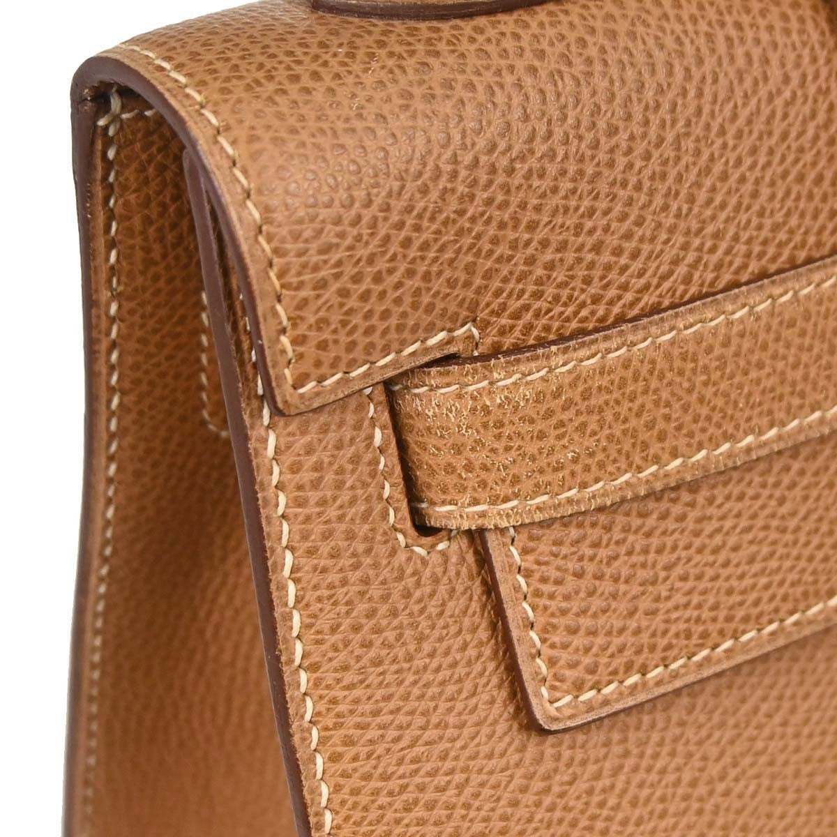 Hermes Kelly Brown Courchevel With Gold Hardware Beige Calfskin Handbag (Pre-Owned)