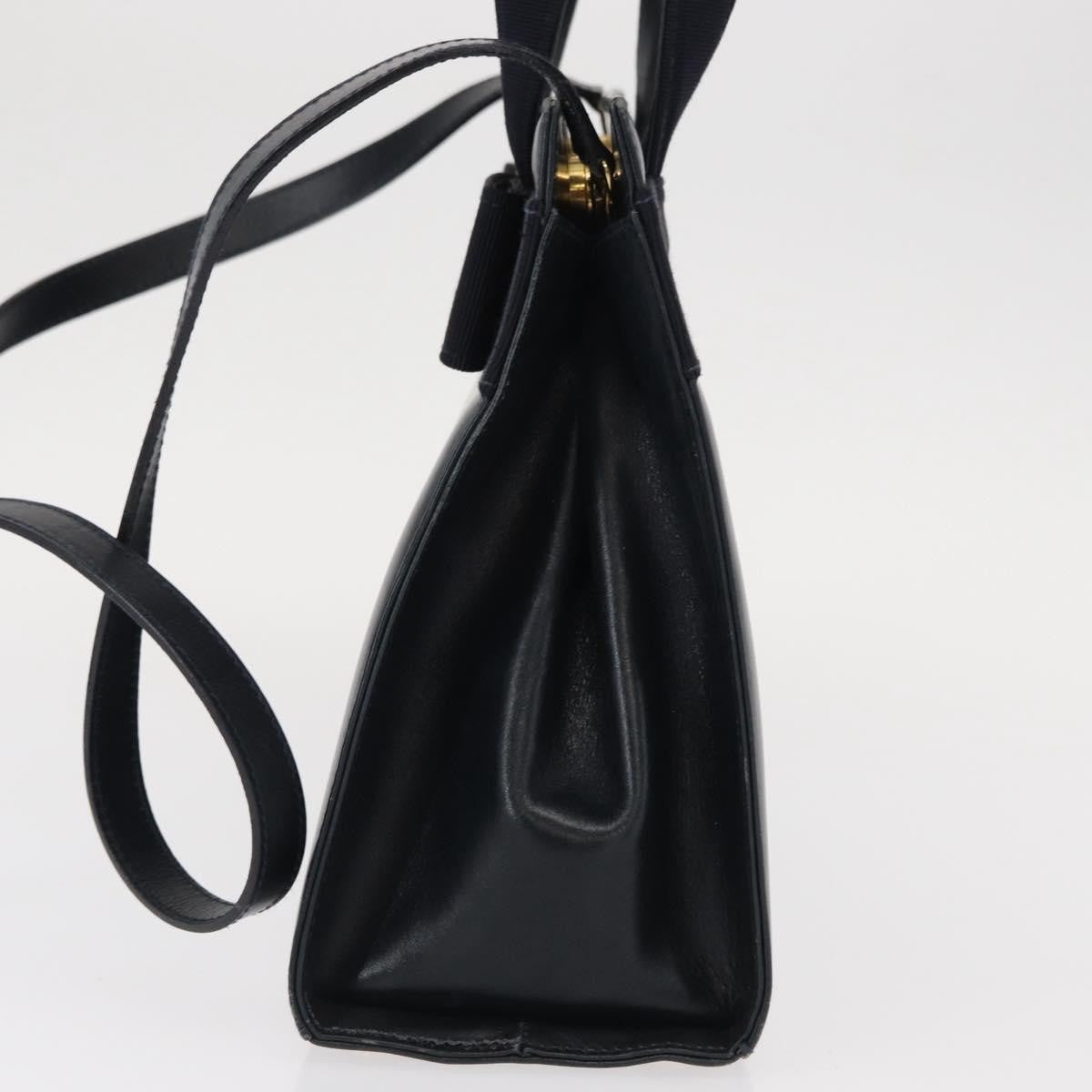 Salvatore Ferragamo Convertible Vara Bow Leather Navy Leather Handbag (Pre-Owned)