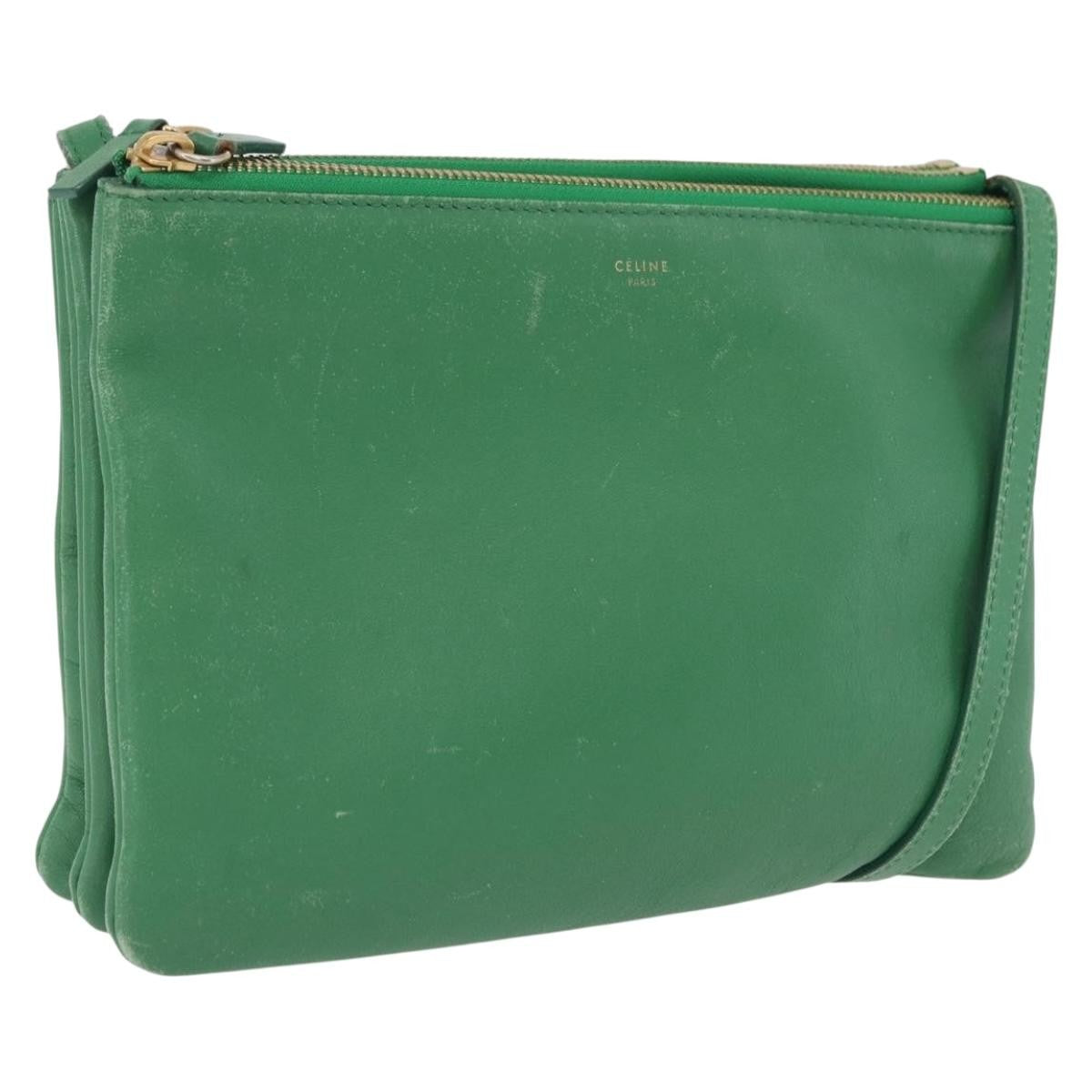 Celine Trio Leather Green Leather Crossbody Bag Bag (Pre-Owned)