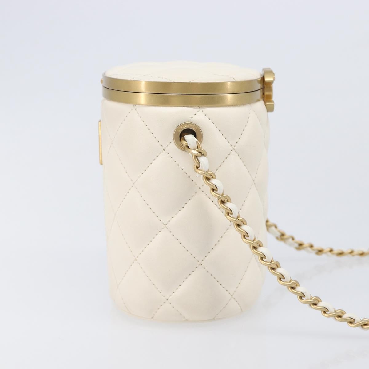 Chanel Crown Box Vanity Quilted Lambskin White Leather Handbag (Pre-Owned)