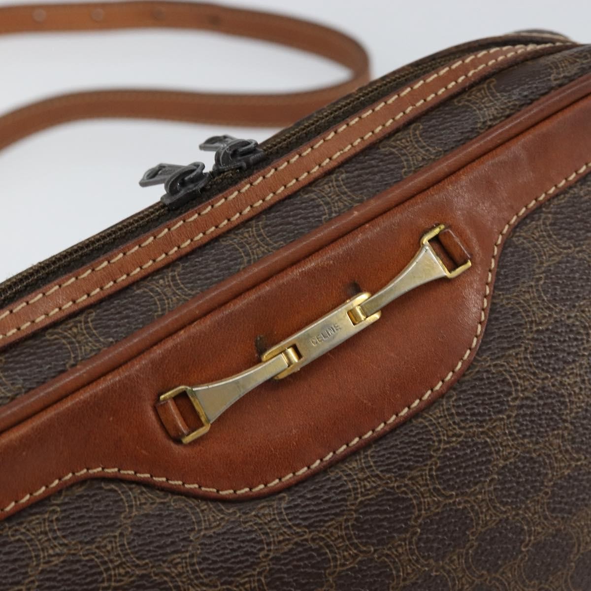 Celine Vintage Macadam Canvas And Leather Brown Canvas Shoulder Bag Bag (Pre-Owned)