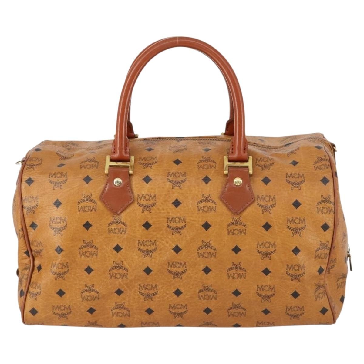 MCM Vicetos Logogram Boston Brown Canvas Travel Bag Bag (Pre-Owned)
