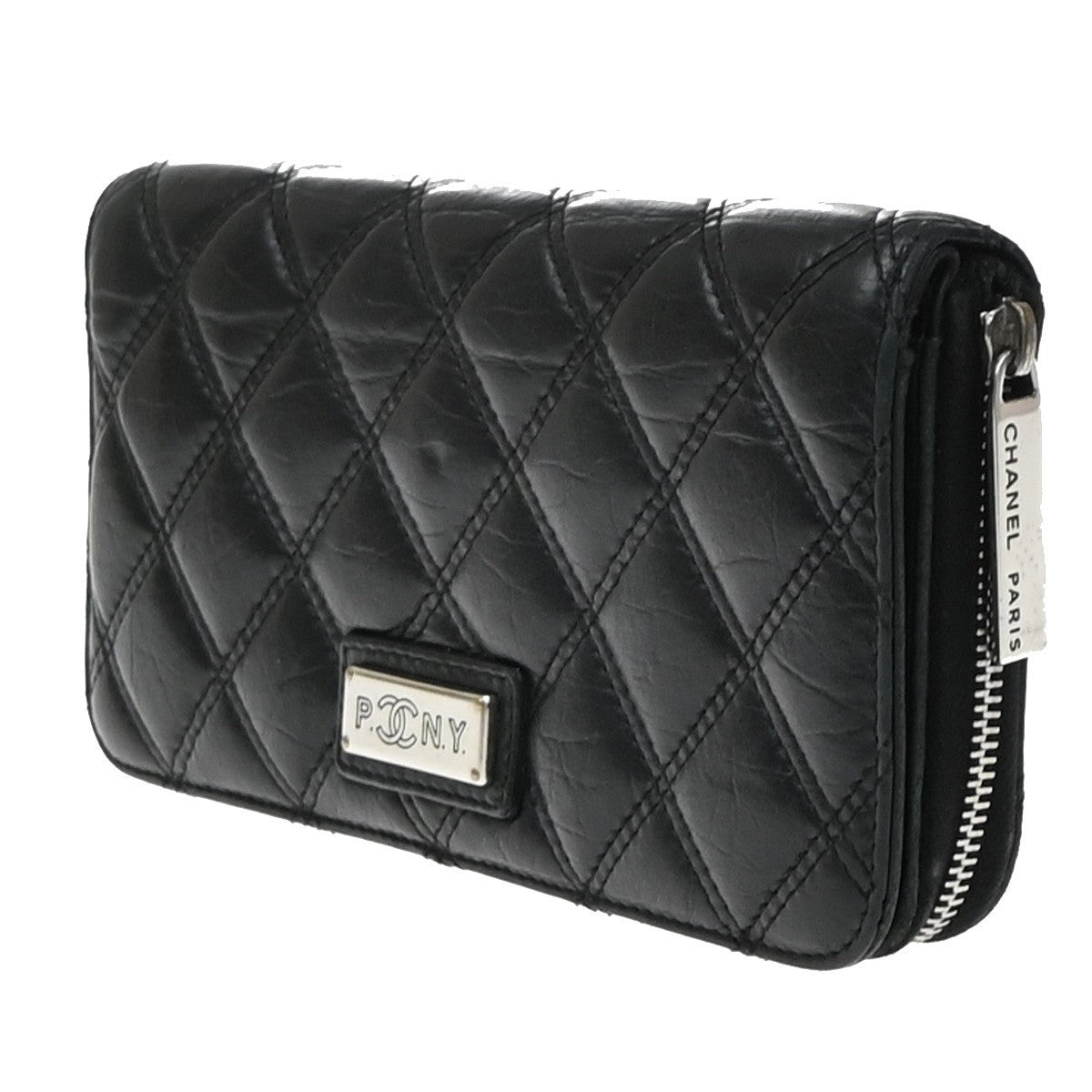 Chanel Trendy Cc Zip Around Quilted Lambskin Black Leather Wallets Accessory (Pre-Owned)