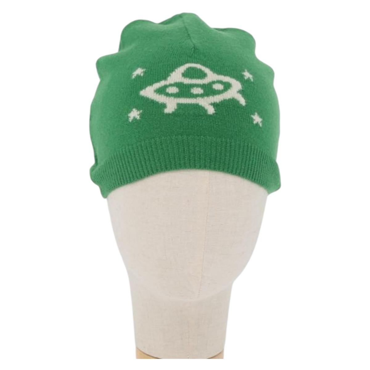 Gucci Beanie Alien Intarsia Green Canvas Head Accessory Accessory (Pre-Owned)