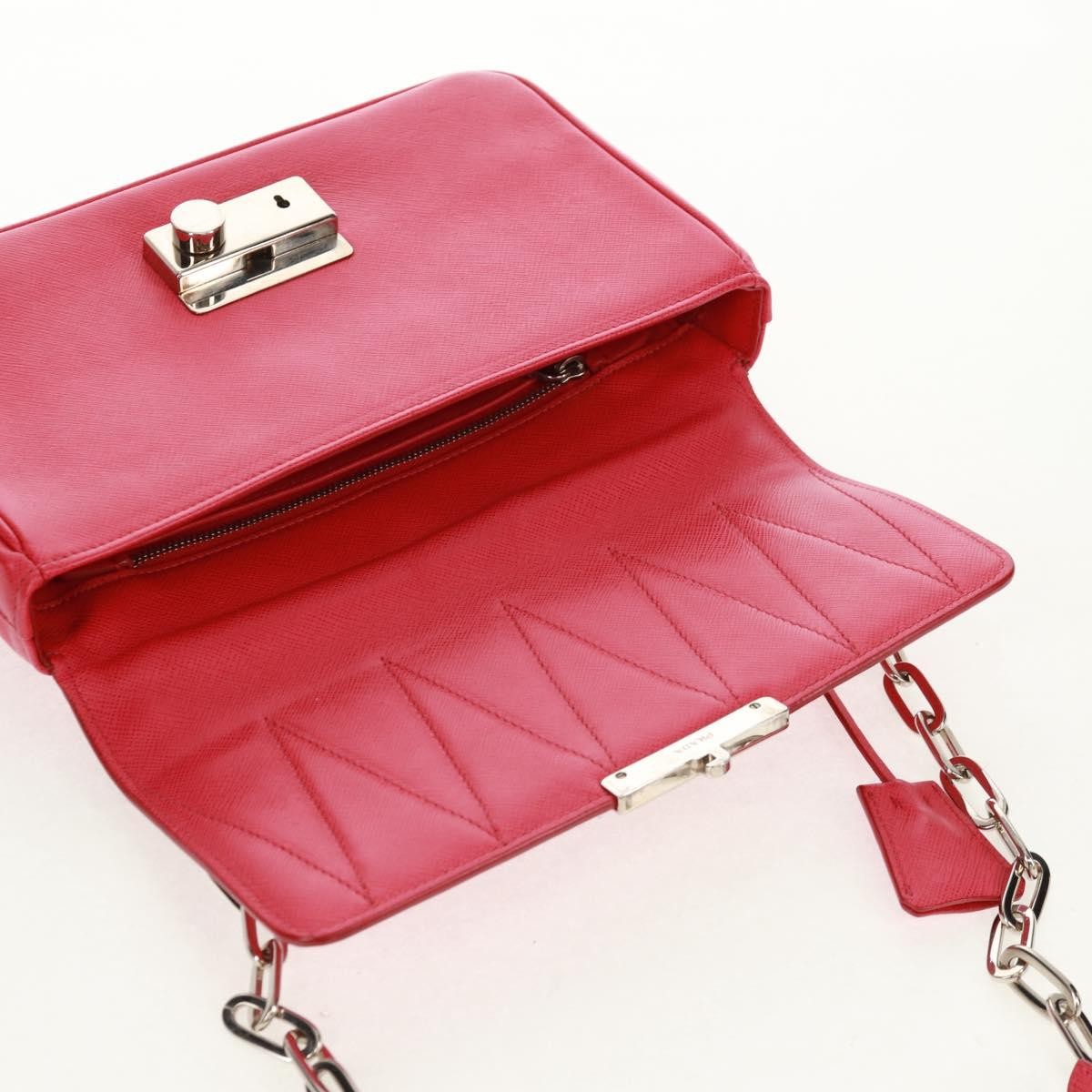 Prada Sound Chain Saffiano Leather Red Leather Shoulder Bag Bag (Pre-Owned)