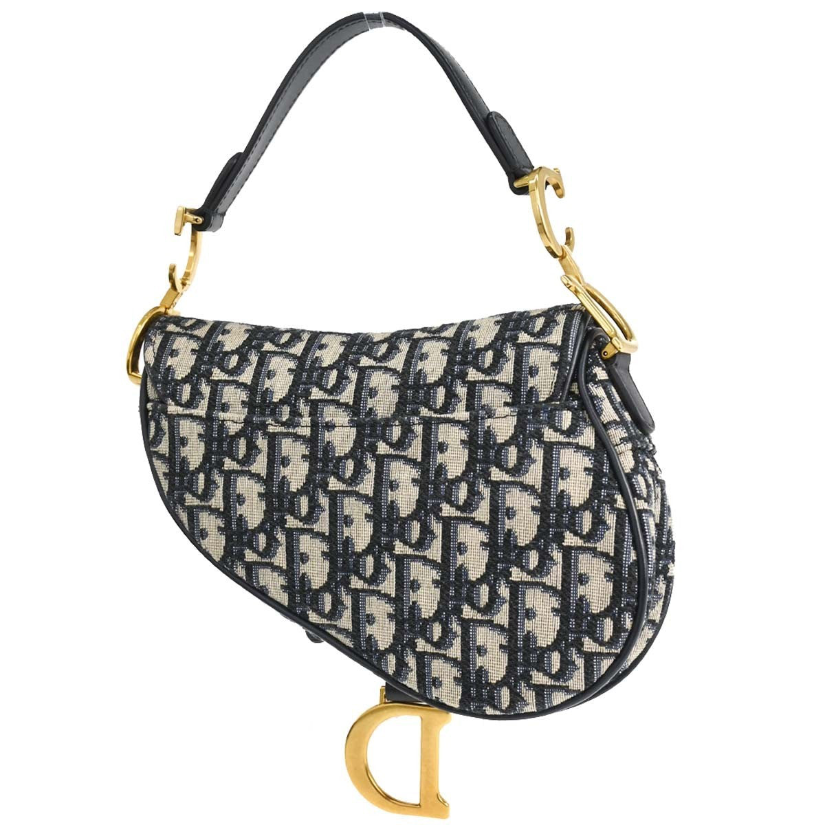Christian Dior Saddle Oblique Canvas Navy Canvas Handbag (Pre-Owned)