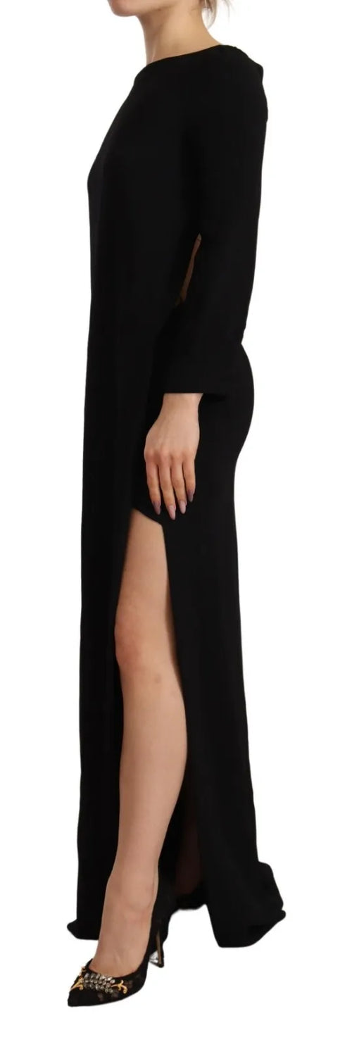 Dsquared² Black Long Sleeves Side Slit Floor Length Women's Dress