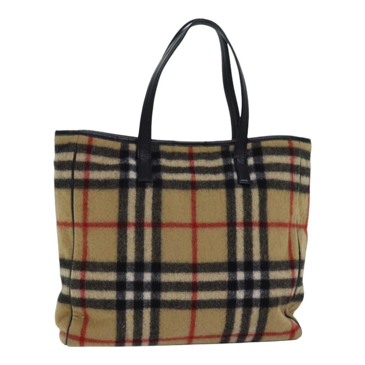 Burberry Nova Check Beige Wool Shoulder Bag (Pre-Owned)