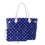 Louis Vuitton Neverfull Mm Blue Leather Tote Bag (Pre-Owned)